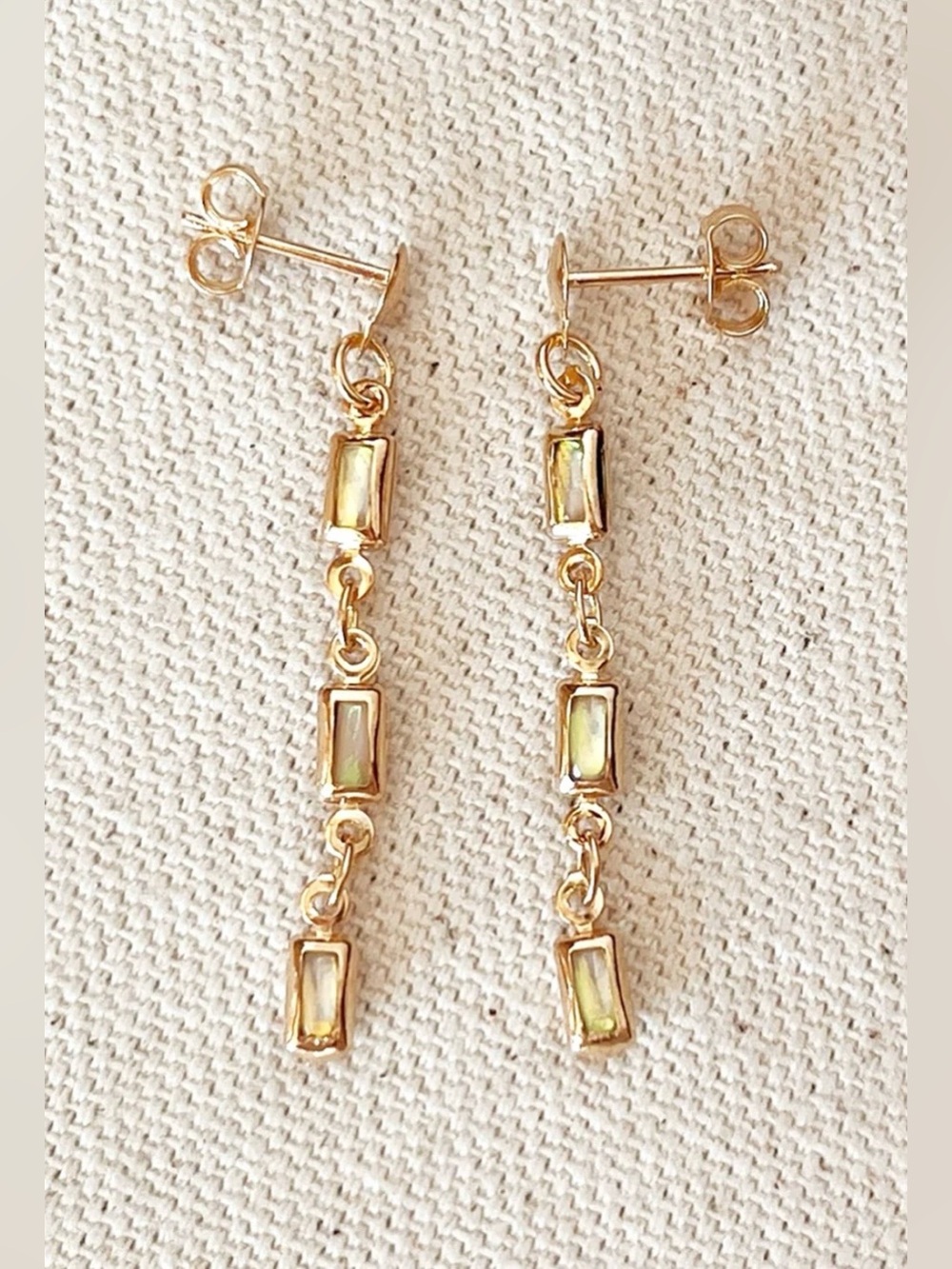 Gold-Tone Drop Opal Baguette Rectangular Drop Earrings - NWT